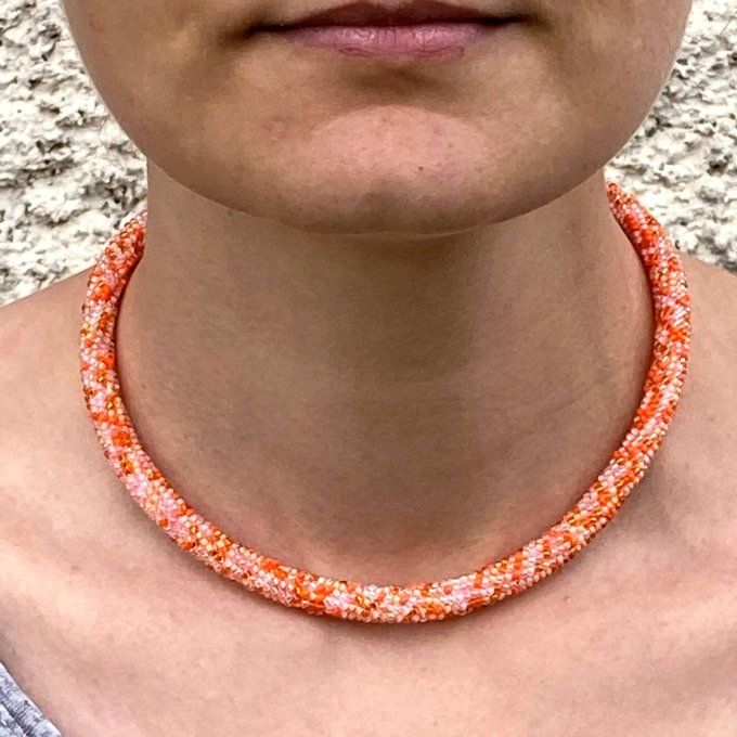 Collier Bracelet en perles de rocailles camaïeu d’orange