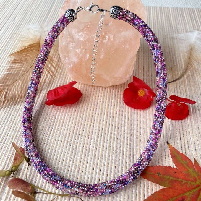 Collier Bracelet en perles de rocailles camaïeu de roses 