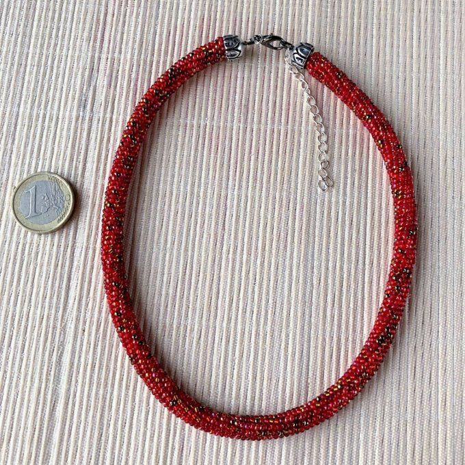 Collier Bracelet en perles de rocailles camaïeu de rouges 