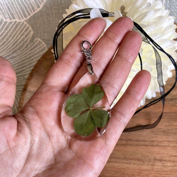 Collier trèfle à 4 feuilles, pendentif goutte