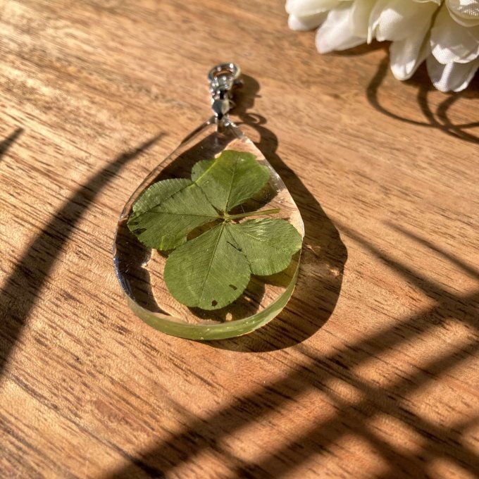 Collier trèfle à 4 feuilles, pendentif goutte