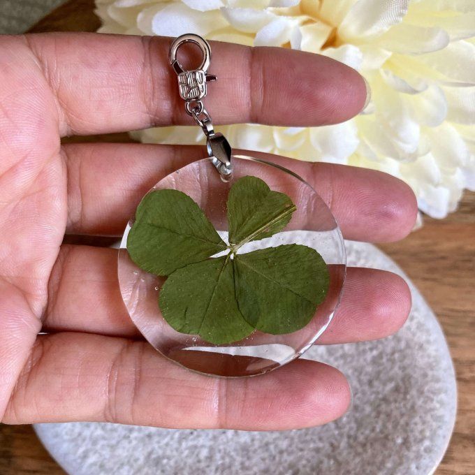 Collier trèfle à 4 feuilles, pendentif rond