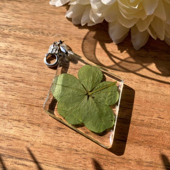 Collier trèfle à 5 feuilles, pendentif losange