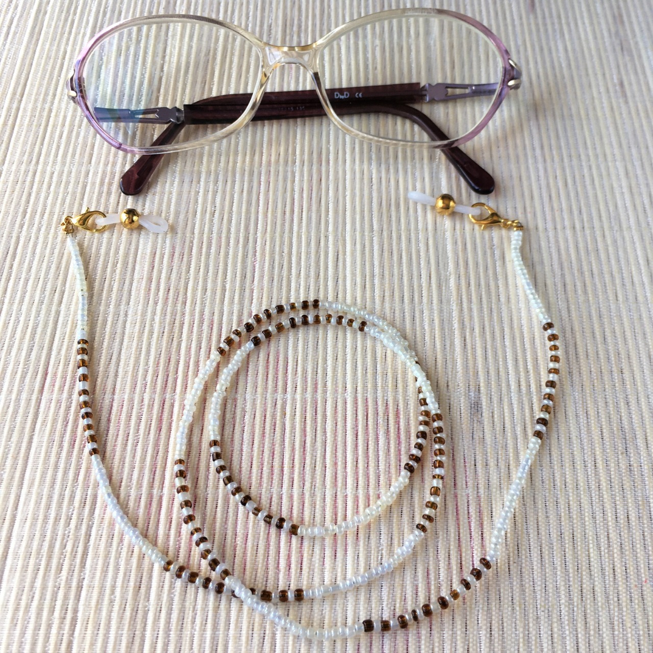 Cordon lunettes / chaîne masque / collier / bracelet, beige, marron, orangé