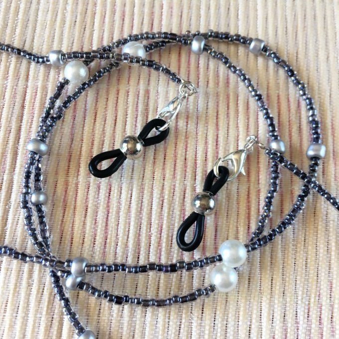 Cordon lunettes / chaîne à masque / collier / bracelet, gris & blanc