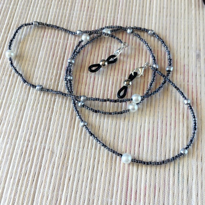 Cordon lunettes / chaîne à masque / collier / bracelet, gris & blanc