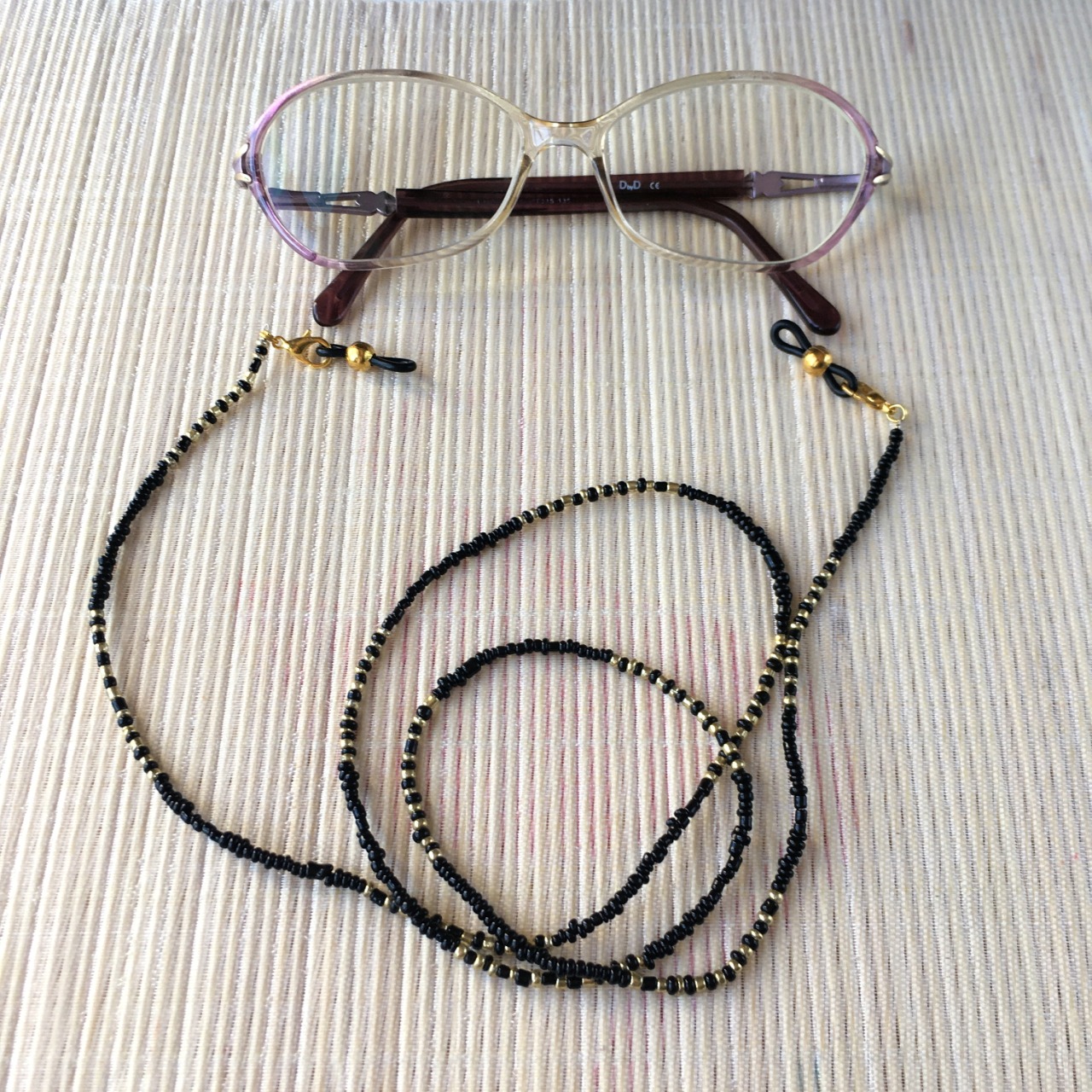 Cordon lunettes / chaîne masque / collier / bracelet, noir, doré