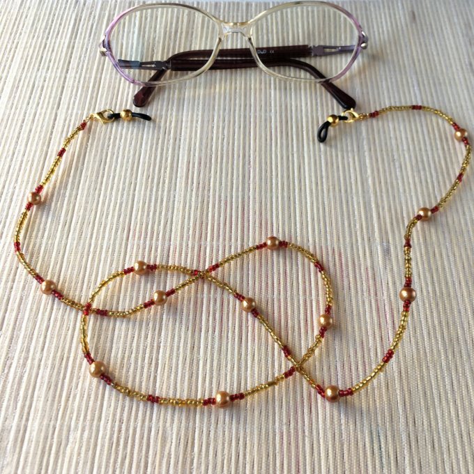 Cordon lunettes / chaîne masque / collier / bracelet, rouge, noir, doré