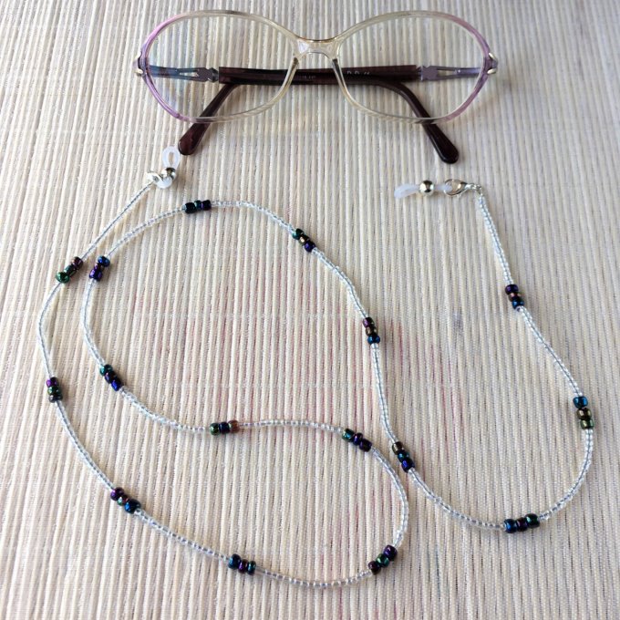 Cordon lunettes/ chaîne masque / collier / bracelet, blanc violet