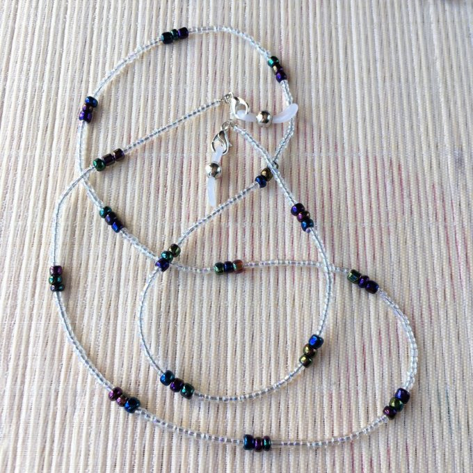 Cordon lunettes/ chaîne masque / collier / bracelet, blanc violet