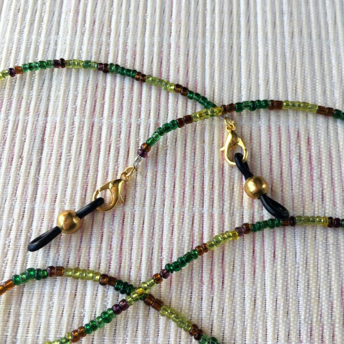 Cordon lunettes / chaîne masque / collier / bracelet, vert, marron