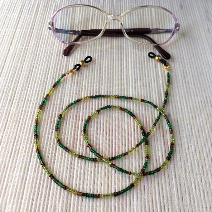 Cordon lunettes / chaîne masque / collier / bracelet, vert, marron