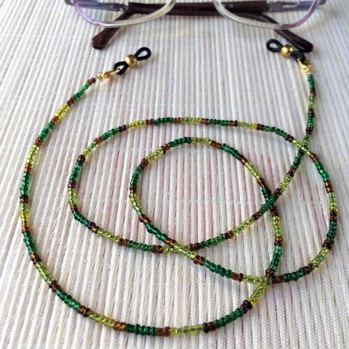 Cordon lunettes / chaîne masque / collier / bracelet, vert, marron