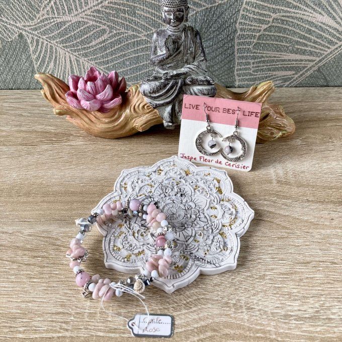 Coffret cadeau – Coupelle mandala blanc, noir et doré, bracelet jonc et boucles d'oreilles Lune