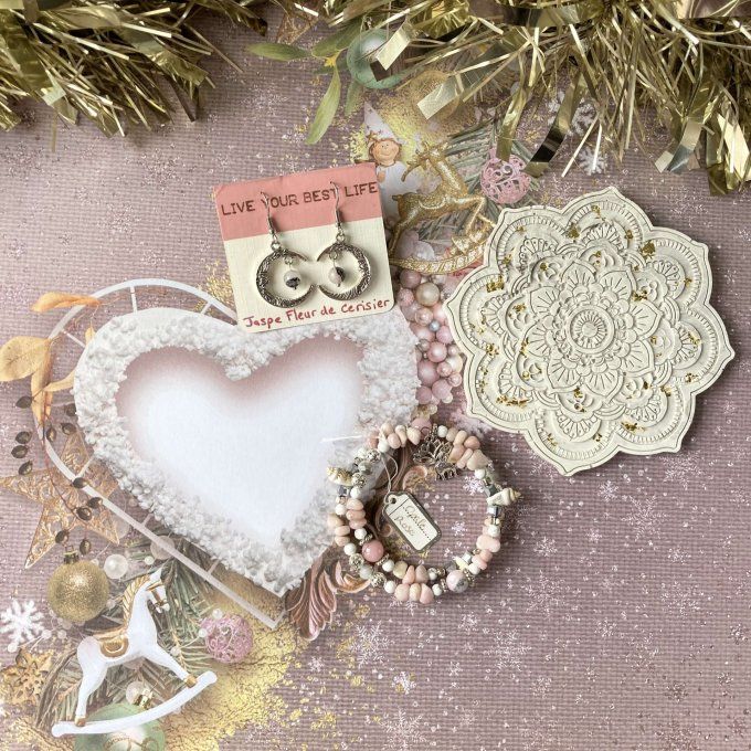 Coffret cadeau – Coupelle mandala grise et dorée, bracelet jonc et boucles d'oreilles Lune