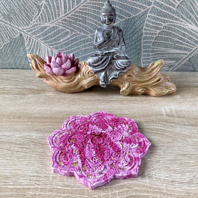 Coffret cadeau – Coupelle mandala rose et dorée, bracelet jonc et boucles d'oreilles Lune