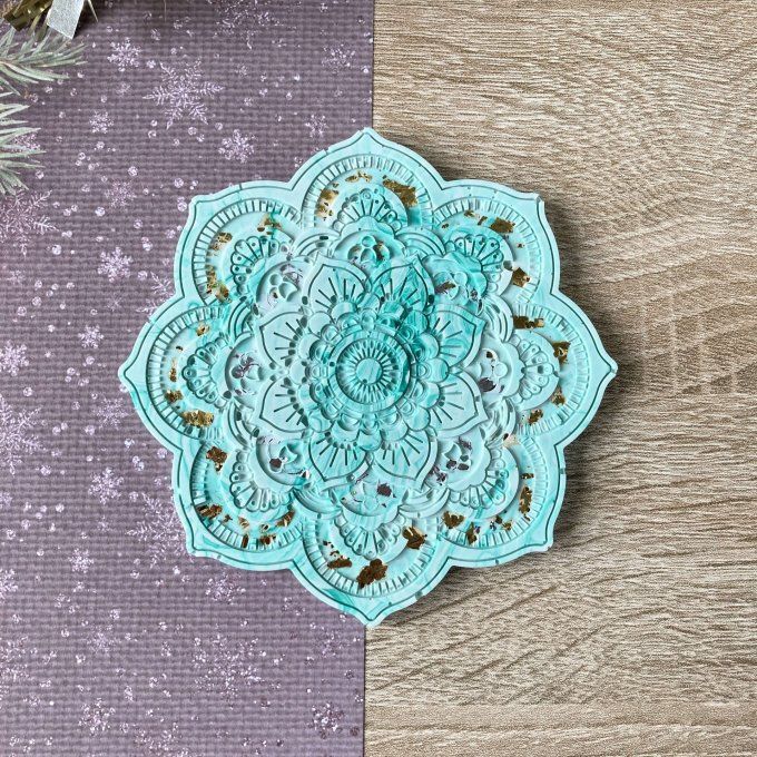 Coffret cadeau – Coupelle mandala verte et dorée, bracelet jonc et boucles d'oreilles Lune