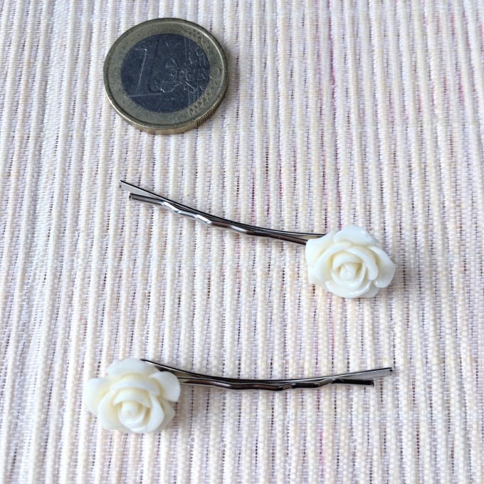 Epingle à cheveux, bobby pin, fleur rose beige