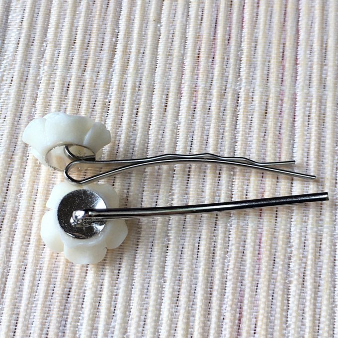 Epingle à cheveux, bobby pin, fleur rose beige