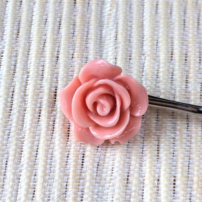 Epingles à cheveux, bobby pin, fleur rose corail