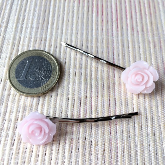 Epingle à cheveux, bobby pin, fleur rose doux