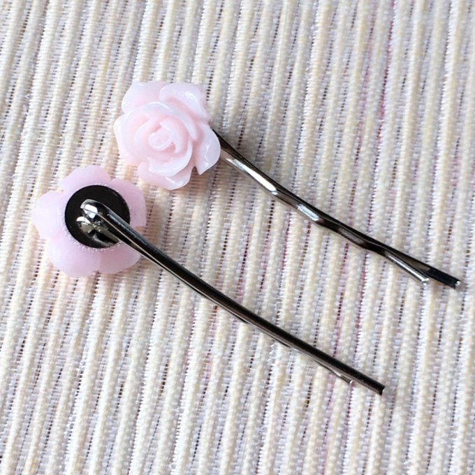 Epingle à cheveux, bobby pin, fleur rose doux
