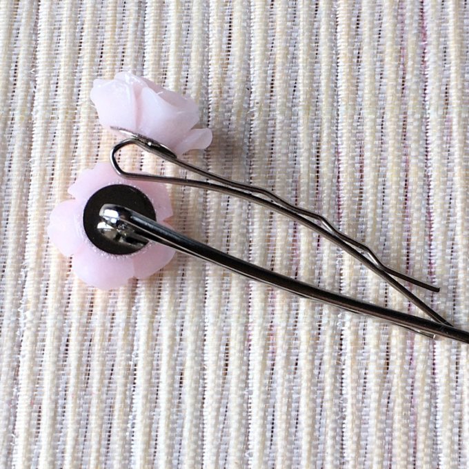 Epingle à cheveux, bobby pin, fleur rose doux