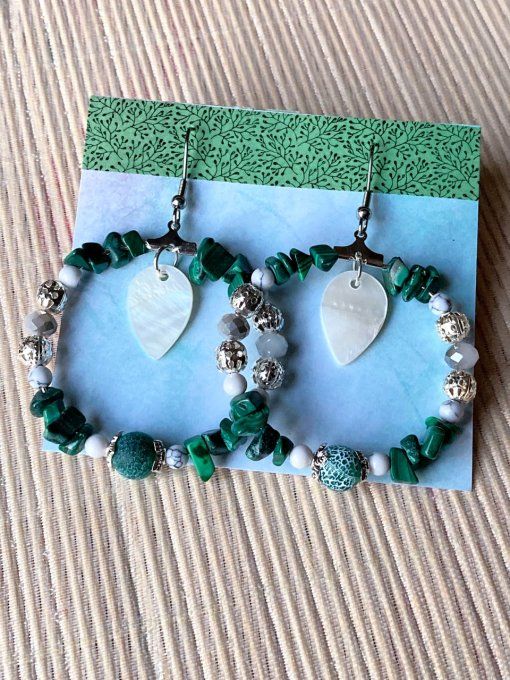 Boucles d'oreilles Créoles en Malachite