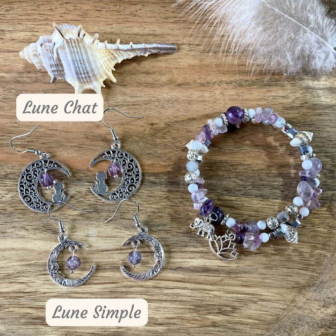 Bracelet Jonc en Fluorite Violette Rose, perles, coquillages