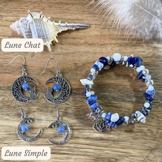 Bracelet Jonc en Sodalite, perles, coquillages, breloques lotus & éléphant 