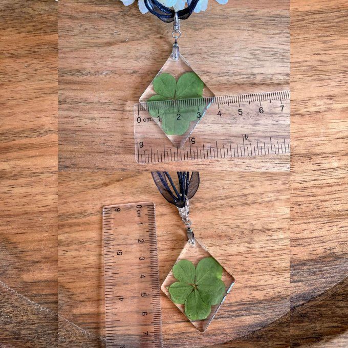 Collier trèfle à 5 feuilles, pendentif losange