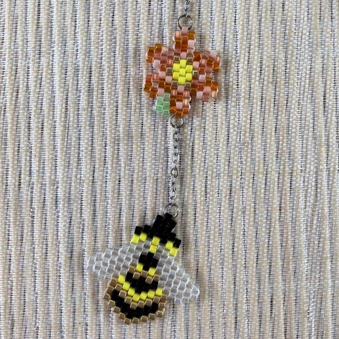 Marque-pages Abeille et Fleur Orange en perles Miyuki