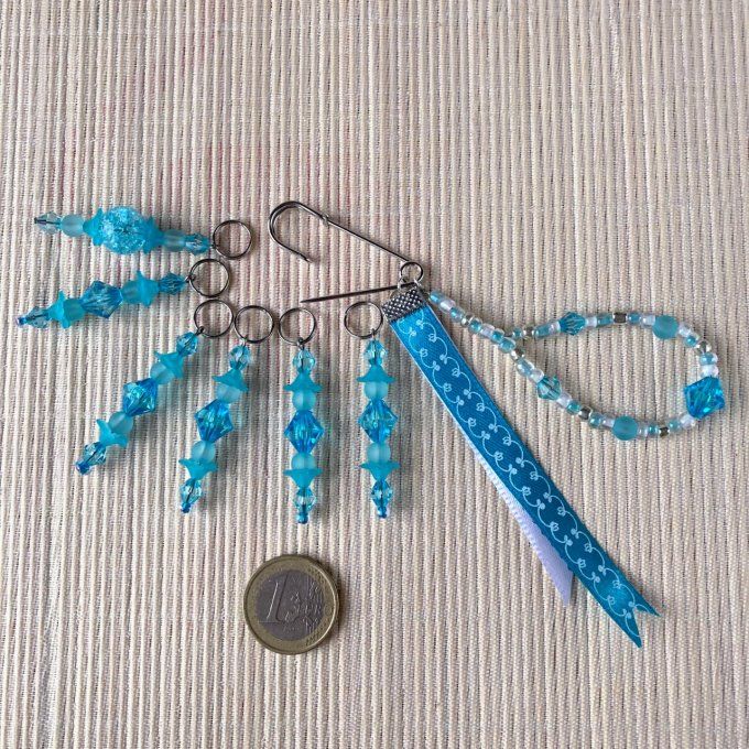 Anneaux marqueurs de mailles pour Tricot et Crochet avec perles Bleues