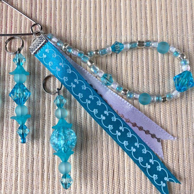 Anneaux marqueurs de mailles pour Tricot et Crochet avec perles Bleues