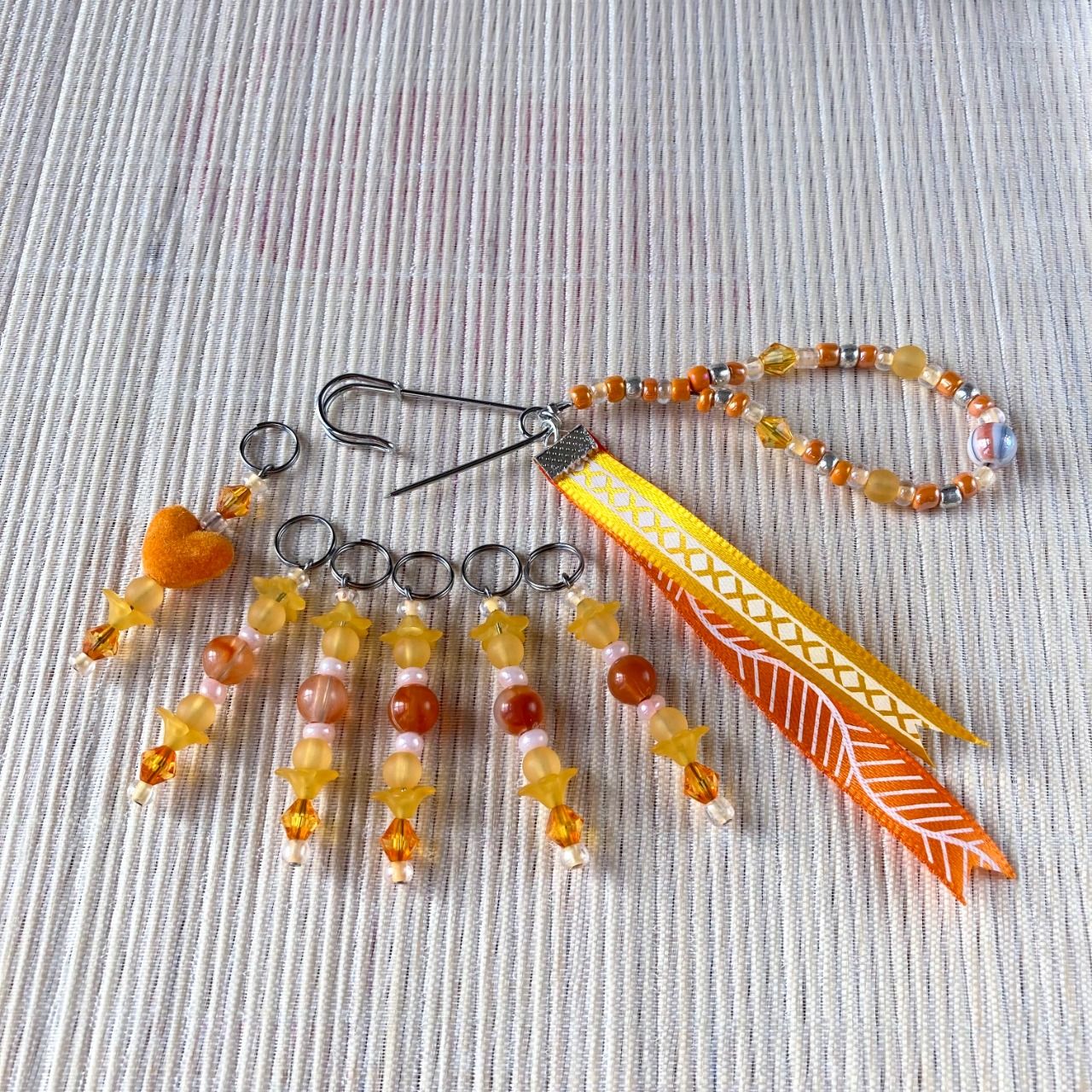 Anneaux marqueurs de mailles pour Tricot et Crochet avec perles Oranges