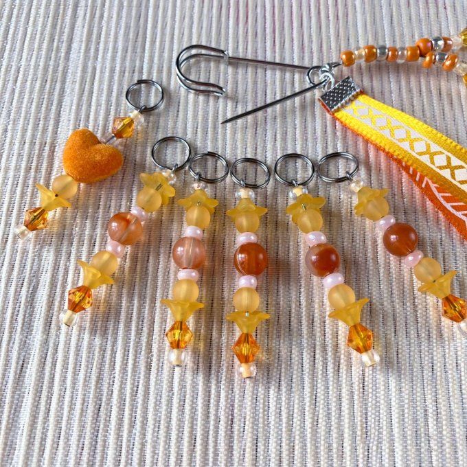 Anneaux marqueurs de mailles pour Tricot et Crochet avec perles Oranges