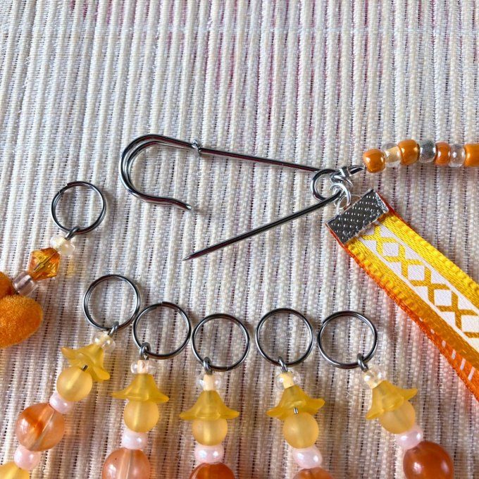 Anneaux marqueurs de mailles pour Tricot et Crochet avec perles Oranges