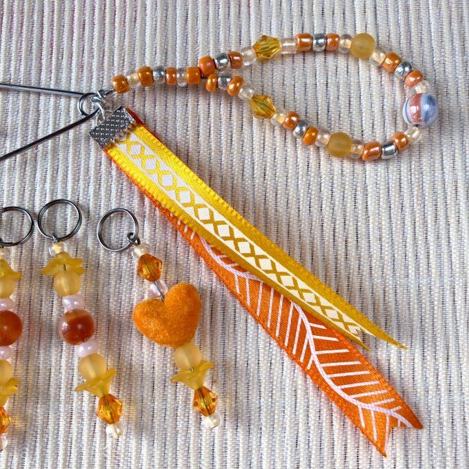 Anneaux marqueurs de mailles pour Tricot et Crochet avec perles Oranges