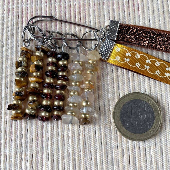 Anneaux marqueurs de mailles pour Tricot et Crochet avec Œil de Tigre, Grenat et Agate