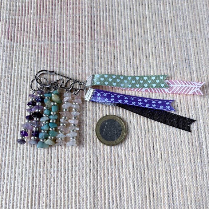 Anneaux marqueurs de mailles pour tricot avec Quartz Rose, Amazonite et Améthyste