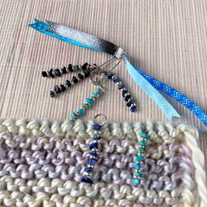 Anneaux marqueurs de mailles pour Tricot et Crochet avec Lapis-lazuli, Turquoise et Obsidienne 