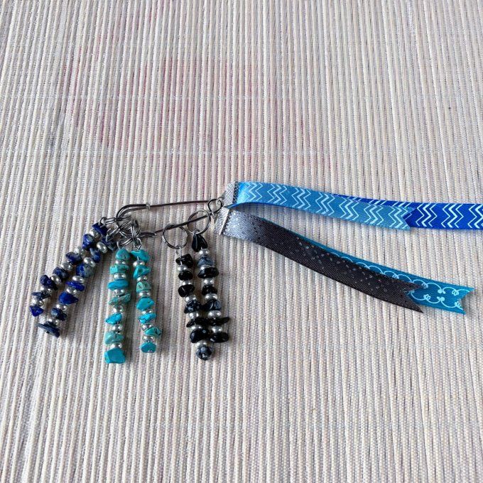 Anneaux marqueurs de mailles pour Tricot et Crochet avec Lapis-lazuli, Turquoise et Obsidienne 