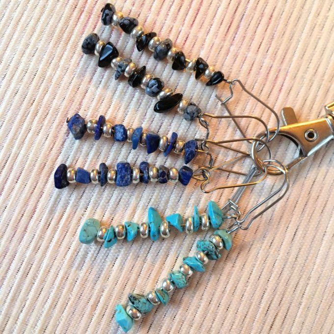 Anneaux marqueurs de mailles pour Tricot et Crochet avec Lapis-lazuli, Turquoise et Obsidienne 