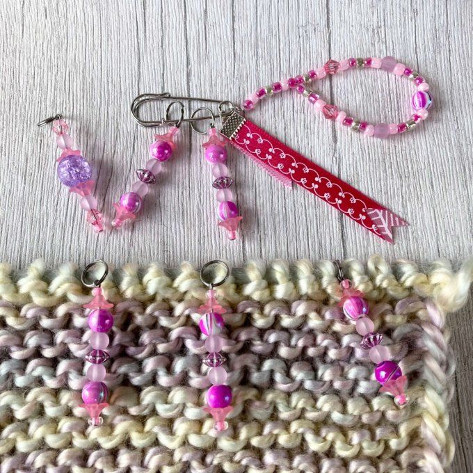 Anneaux marqueurs de mailles pour Tricot et Crochet avec perles Roses