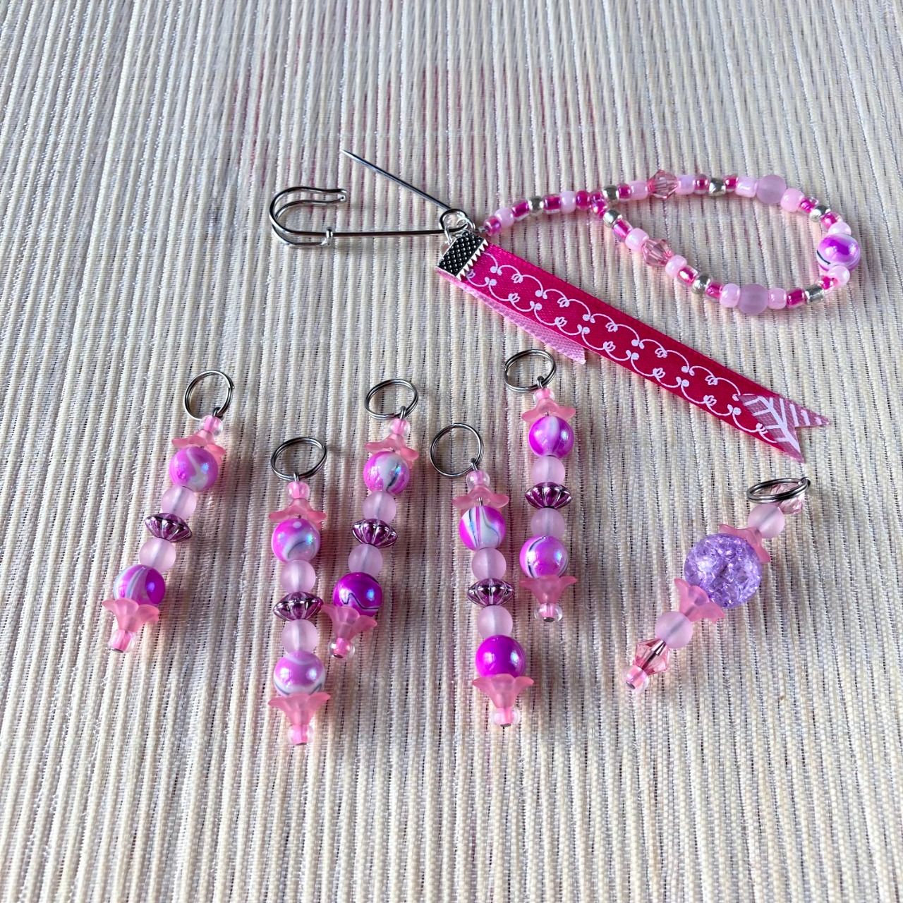 Anneaux marqueurs de mailles pour Tricot et Crochet avec perles Roses