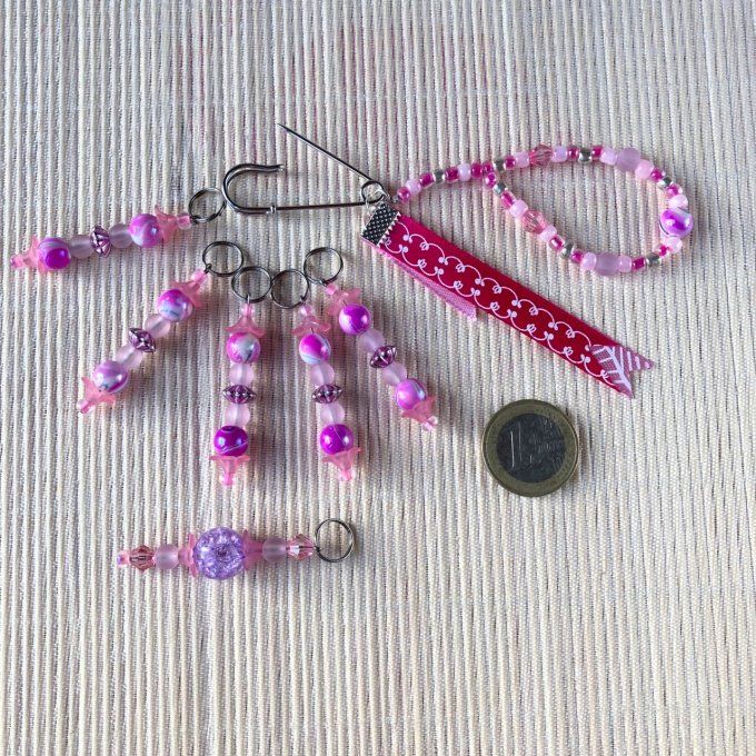 Anneaux marqueurs de mailles pour Tricot et Crochet avec perles Roses