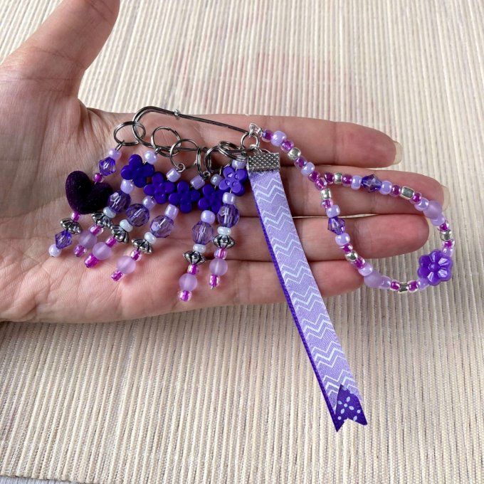 Anneaux marqueurs de mailles pour Tricot et Crochet avec perles Violettes
