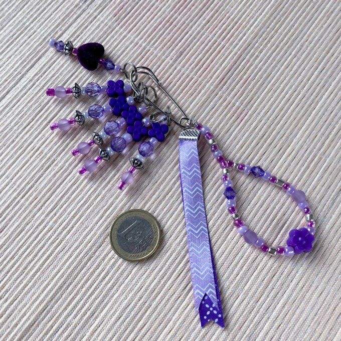 Anneaux marqueurs de mailles pour Tricot et Crochet avec perles Violettes