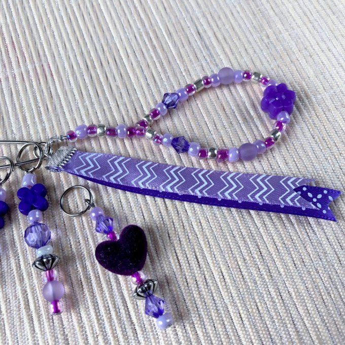 Anneaux marqueurs de mailles pour Tricot et Crochet avec perles Violettes