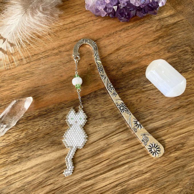 Marque-pages chat blanc en perles Miyuki